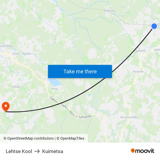 Lehtse Kool to Kuimetsa map