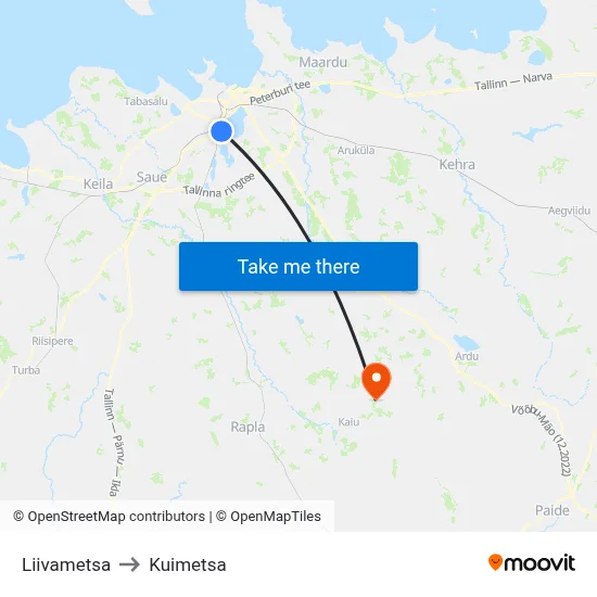 Liivametsa to Kuimetsa map