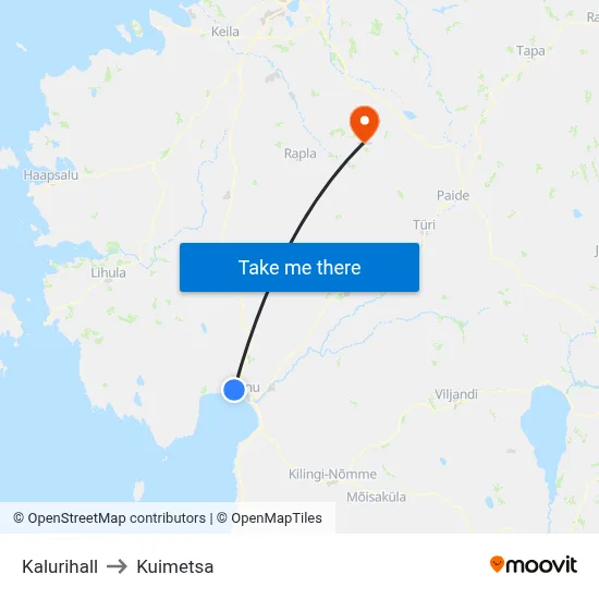 Kalurihall to Kuimetsa map