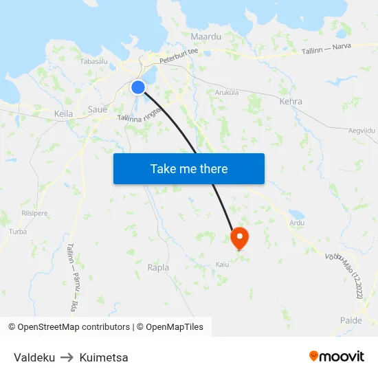 Valdeku to Kuimetsa map