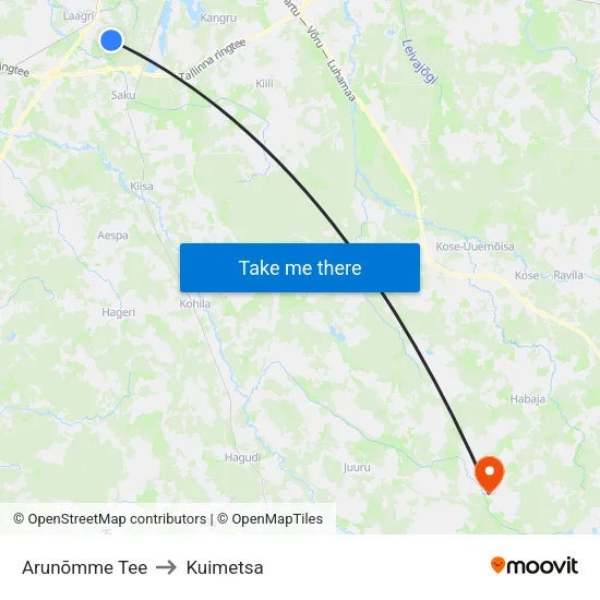 Arunõmme Tee to Kuimetsa map