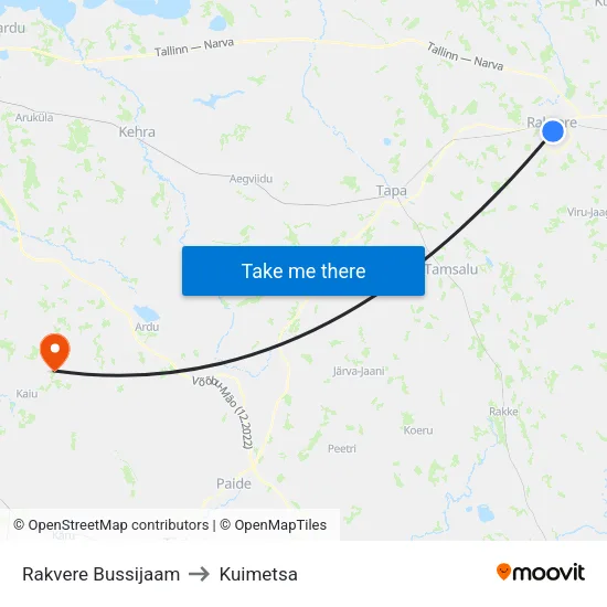 Rakvere Bussijaam to Kuimetsa map