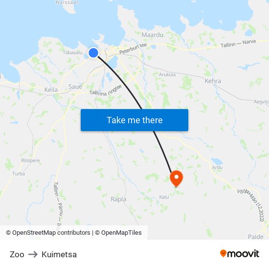 Zoo to Kuimetsa map