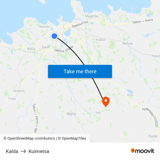 Kalda to Kuimetsa map