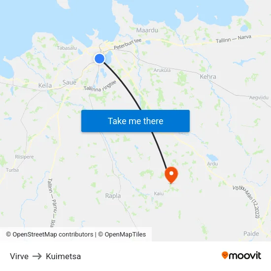 Virve to Kuimetsa map