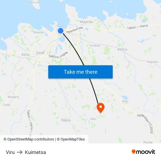 Viru to Kuimetsa map