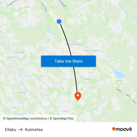 Ellaku to Kuimetsa map