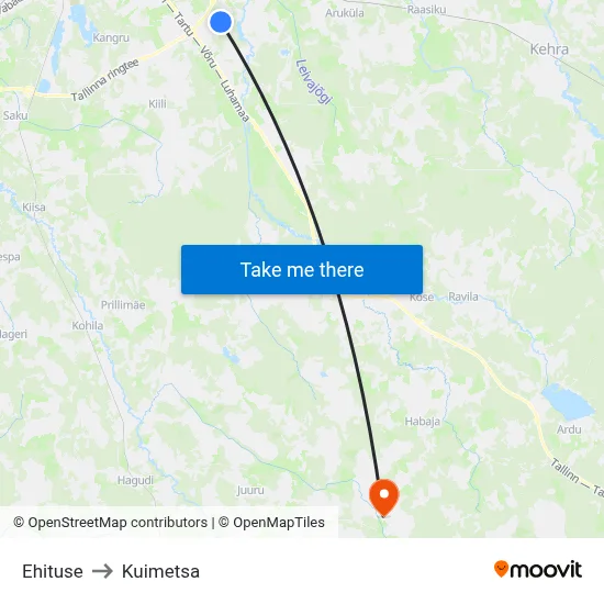 Ehituse to Kuimetsa map