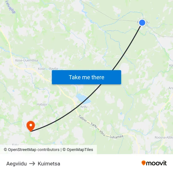 Aegviidu to Kuimetsa map