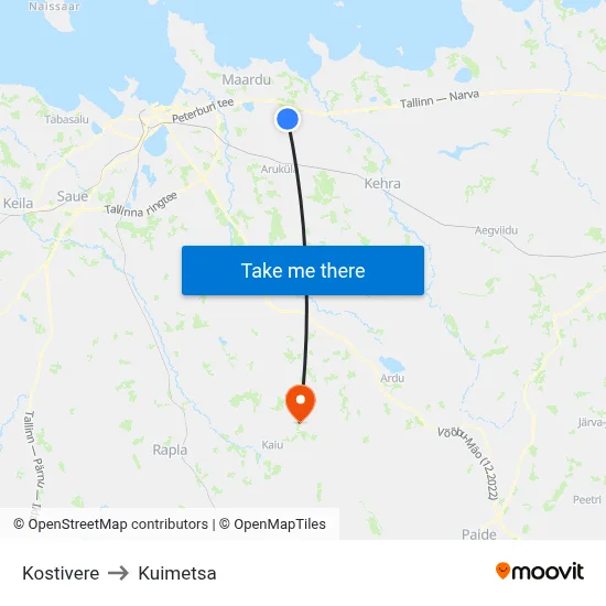 Kostivere to Kuimetsa map