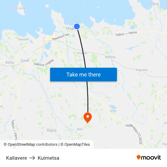 Kallavere to Kuimetsa map