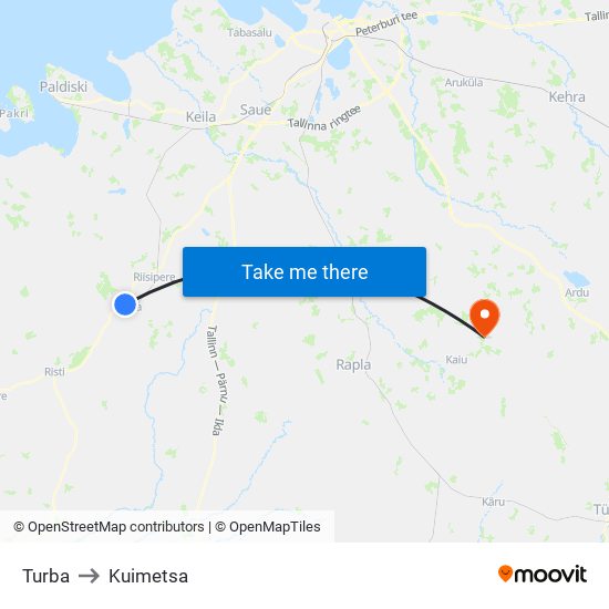 Turba to Kuimetsa map