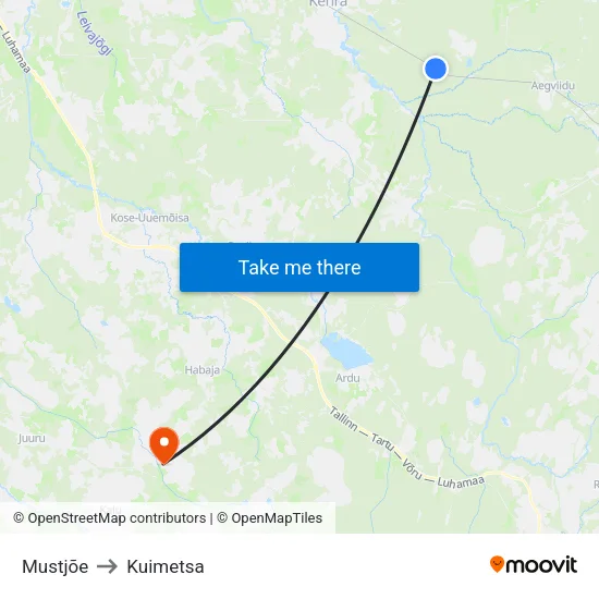 Mustjõe to Kuimetsa map