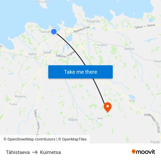 Tähistaeva to Kuimetsa map