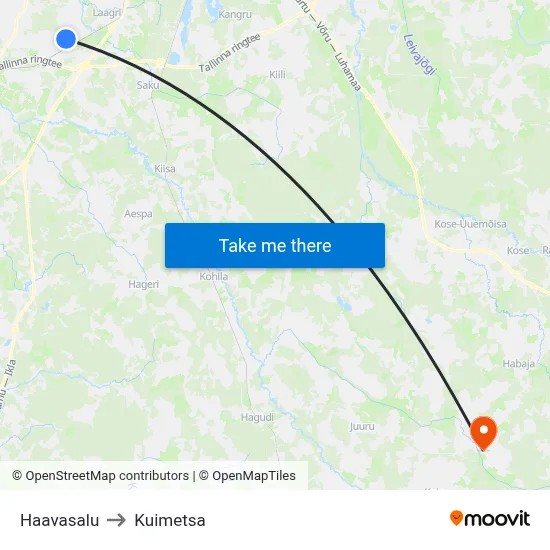 Haavasalu to Kuimetsa map