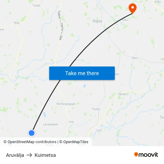 Aruvälja to Kuimetsa map