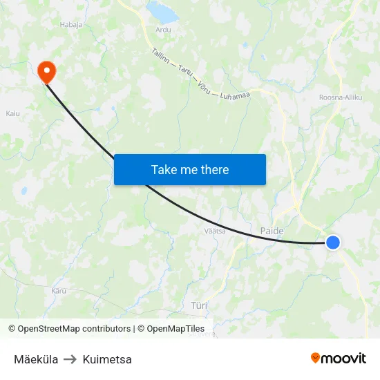 Mäeküla to Kuimetsa map