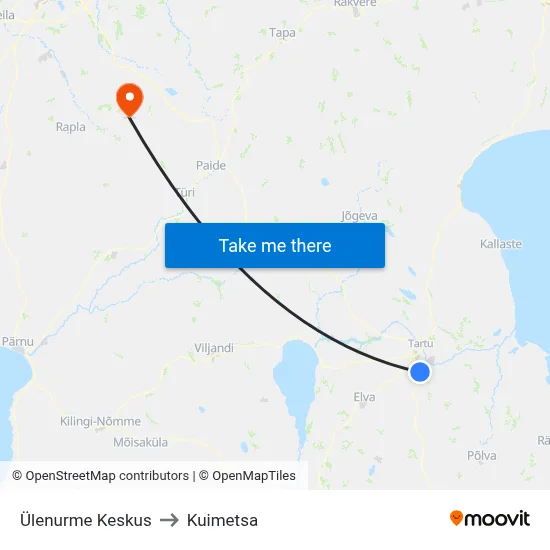 Ülenurme Keskus to Kuimetsa map
