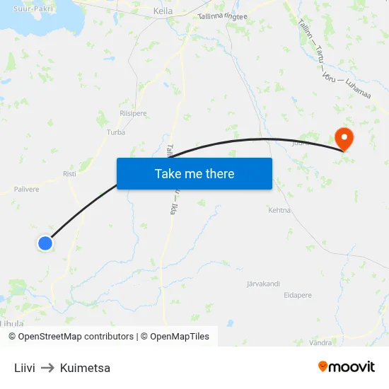 Liivi to Kuimetsa map