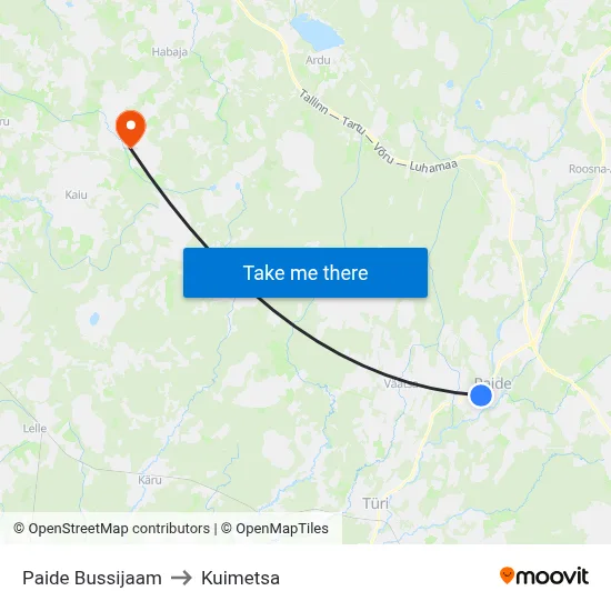 Paide Bussijaam to Kuimetsa map