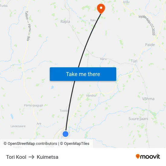 Tori Kool to Kuimetsa map