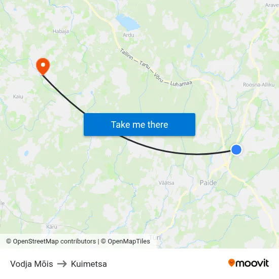 Vodja Mõis to Kuimetsa map