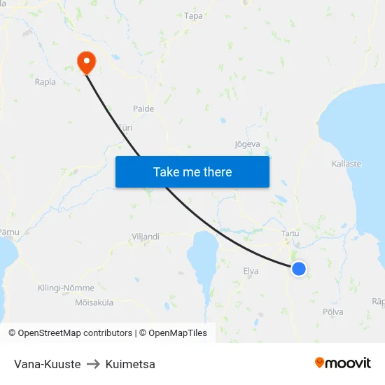 Vana-Kuuste to Kuimetsa map