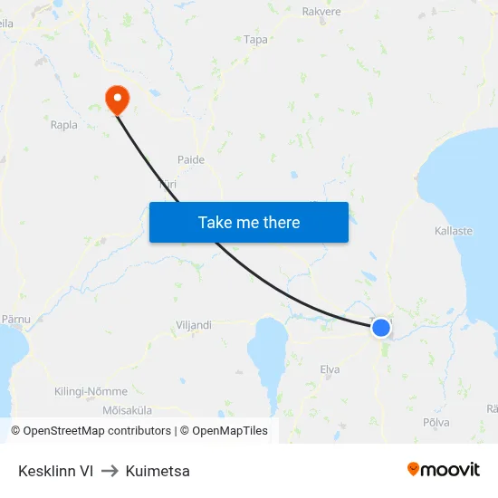 Kesklinn VI to Kuimetsa map