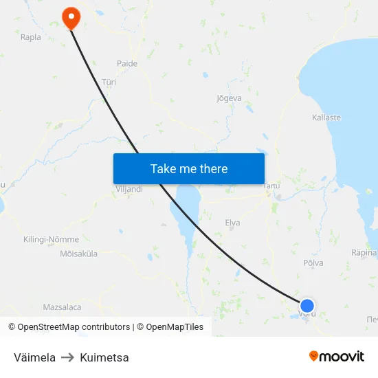 Väimela to Kuimetsa map