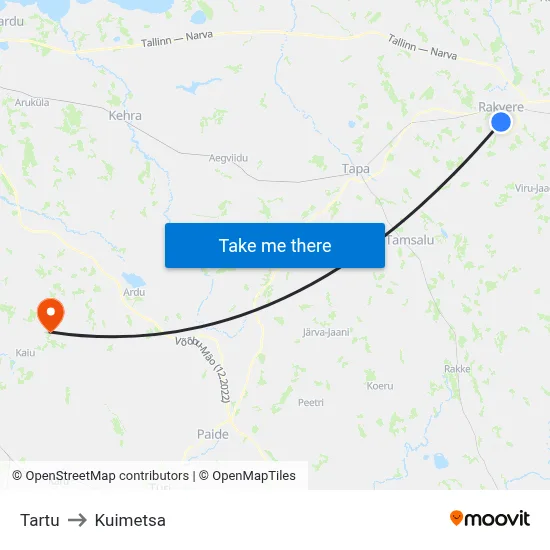 Tartu to Kuimetsa map