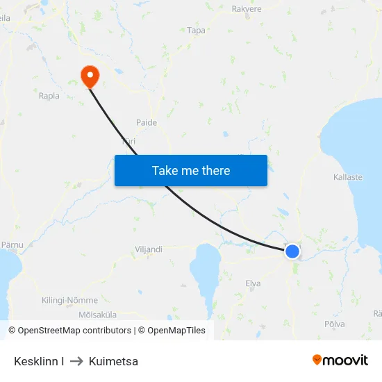 Kesklinn I to Kuimetsa map