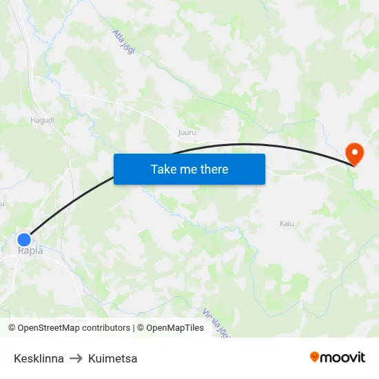 Kesklinna to Kuimetsa map