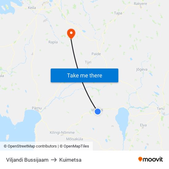 Viljandi Bussijaam to Kuimetsa map