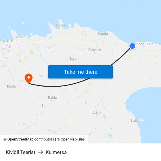 Kiviõli Teerist to Kuimetsa map