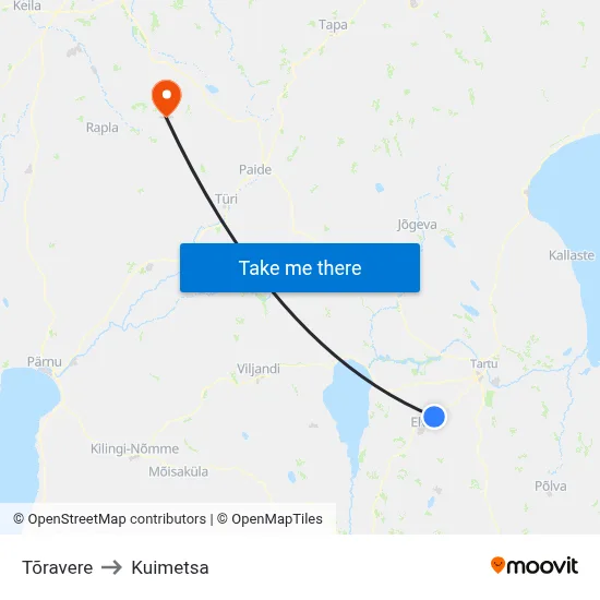Tõravere to Kuimetsa map