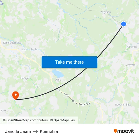 Jäneda Jaam to Kuimetsa map