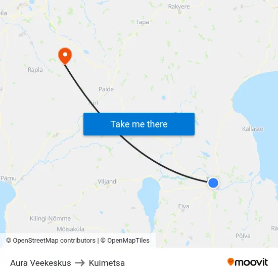 Aura Veekeskus to Kuimetsa map