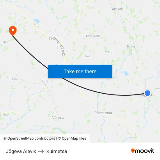Jõgeva Alevik to Kuimetsa map