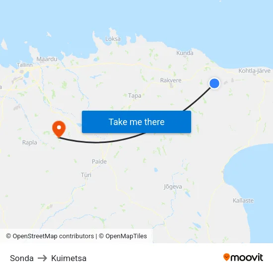 Sonda to Kuimetsa map