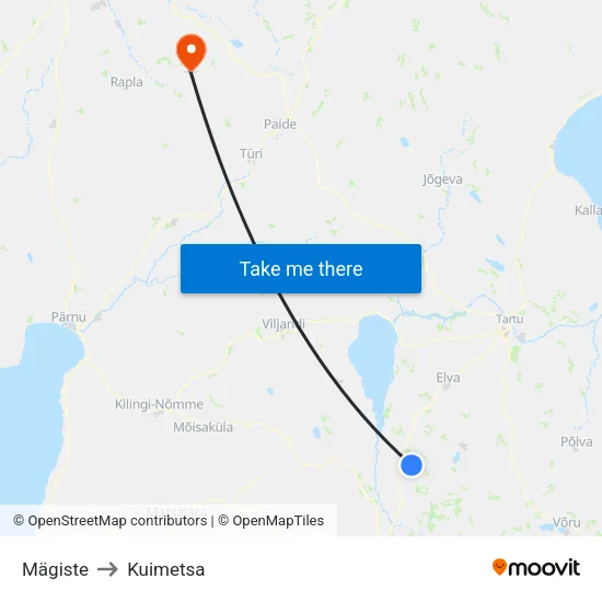 Mägiste to Kuimetsa map