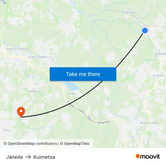 Jäneda to Kuimetsa map
