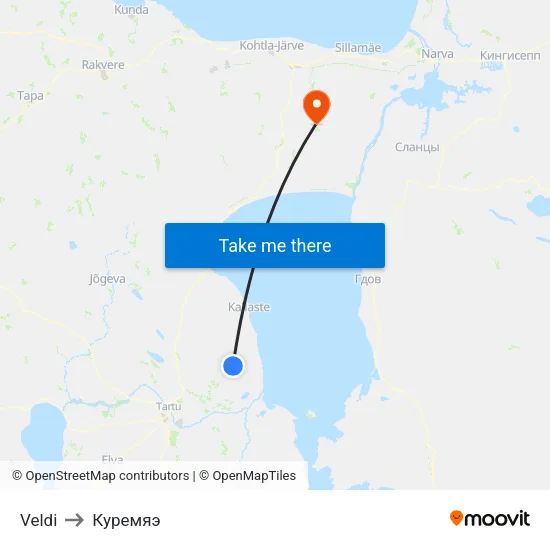 Veldi to Куремяэ map