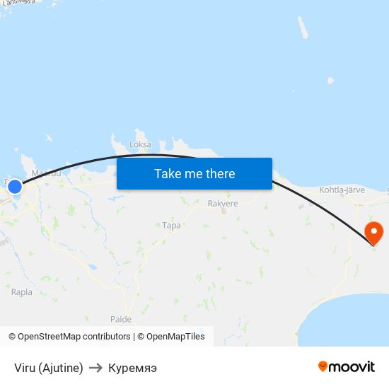 Viru (Ajutine) to Куремяэ map