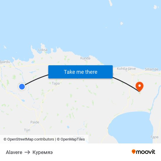Alavere to Куремяэ map