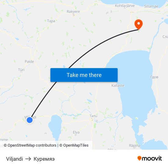 Viljandi to Куремяэ map