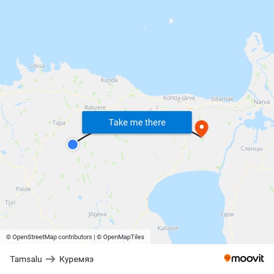 Tamsalu to Куремяэ map