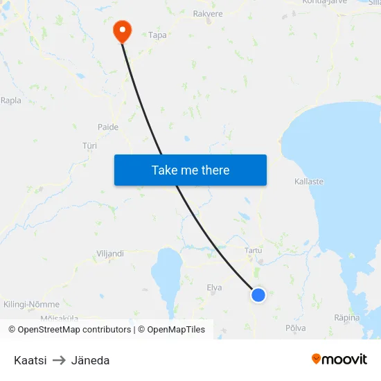 Kaatsi to Jäneda map