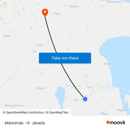 Männimäe to Jäneda map