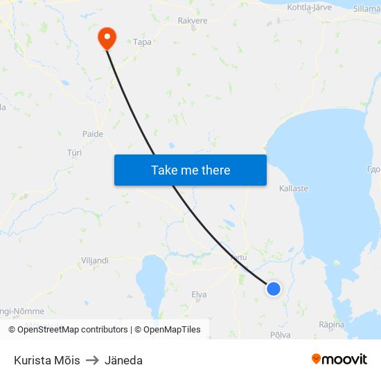 Kurista Mõis to Jäneda map