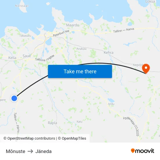 Mõnuste to Jäneda map